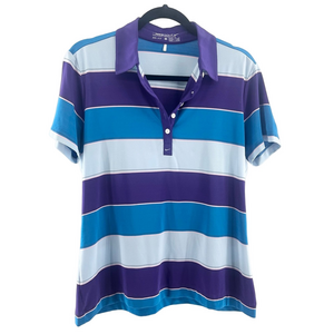EUC Ladies Large Purple Blue Striped Nike Golf Dri Fit Polo Shirt